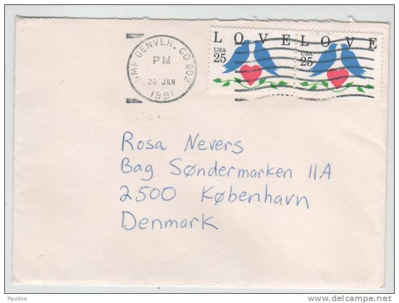 USA Cover Sent To Denmark Denver CO. 26-1-1991 - Lettres & Documents