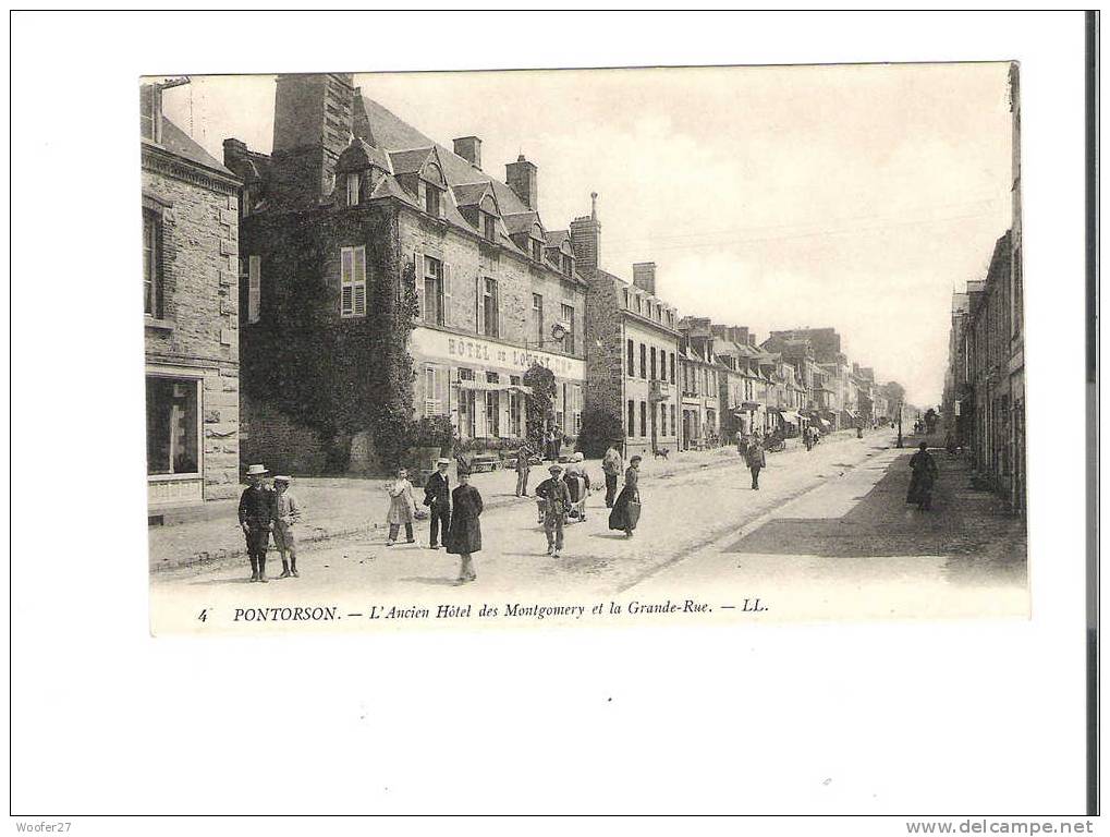 CPA PONTORSON L'hotel De L'ouest Et La Grande Rue ,(très Animée) - Pontorson