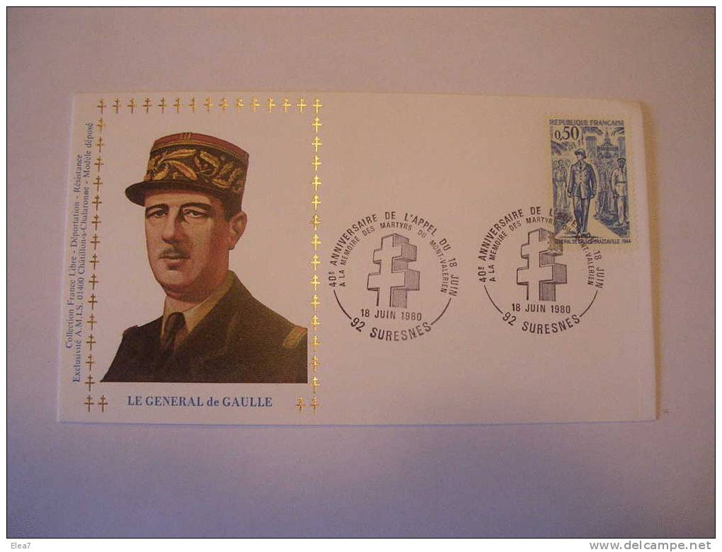 ENVELOPPE - 40e Anniversaire De L´APPEL Du 18 JUIN - Cachet Suresnes (92) - - De Gaulle (General)