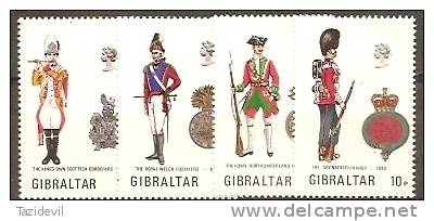 GIBRALTAR - 1973 Military Uniforms. Scott 299-302. Mint Very Lightly Hinged * - Gibraltar