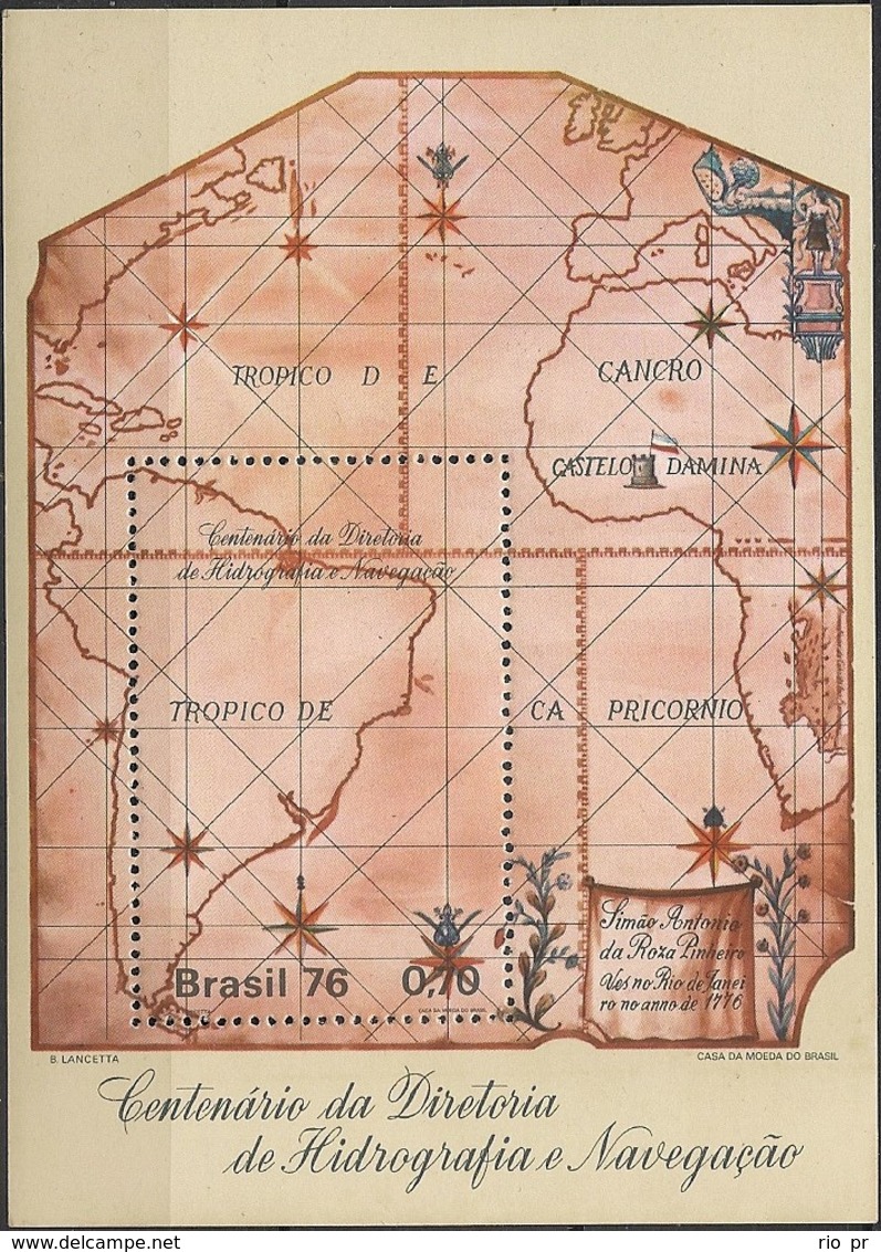 BRAZIL - SOUVENIR SHEET CENTENARY OF THE NAVAL HYDROGRAPHIC AND NAVIGATION INSTITUTE 1976 - MNH - Ungebraucht