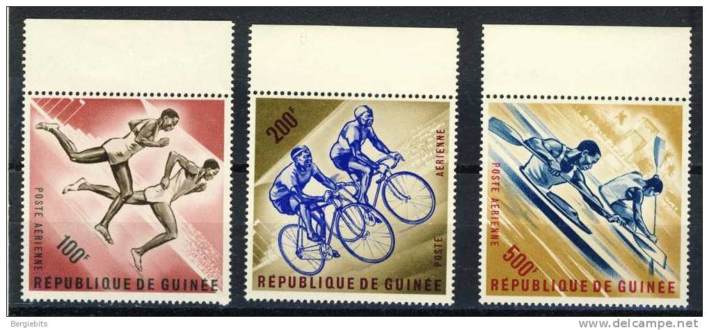 1963 Guinea  Set Of 3 MNH HIGH VALUE AIRMAIL Stamps " Running,Cycling And Kayaking" - Guinea (1958-...)