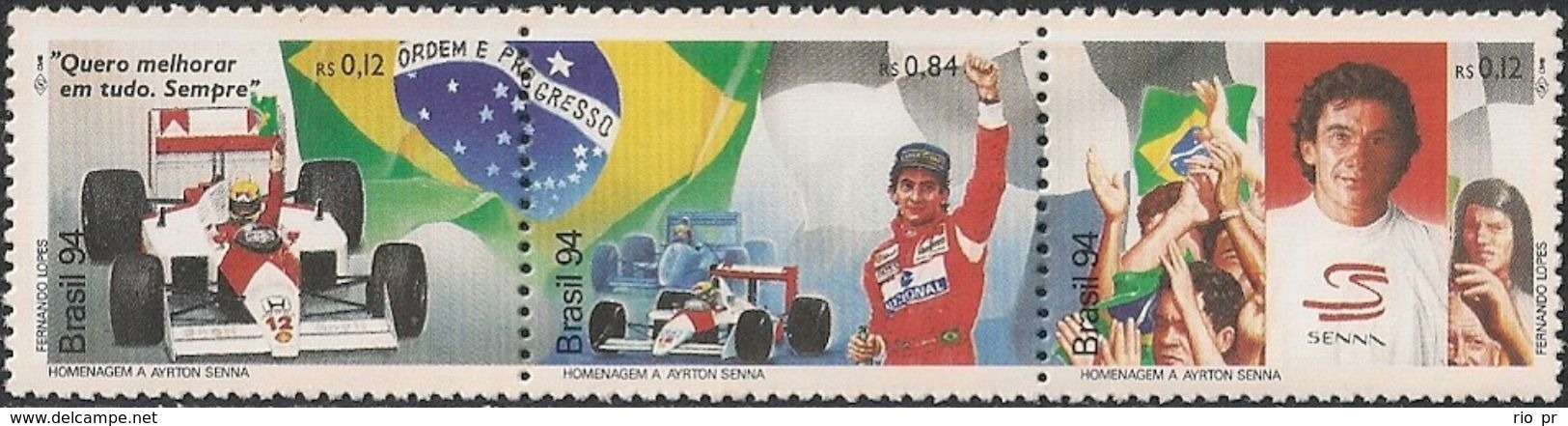 BRAZIL - TRIPTYCH OF AYRTON SENNA, F-1 DRIVER 1994 - MNH - Cars