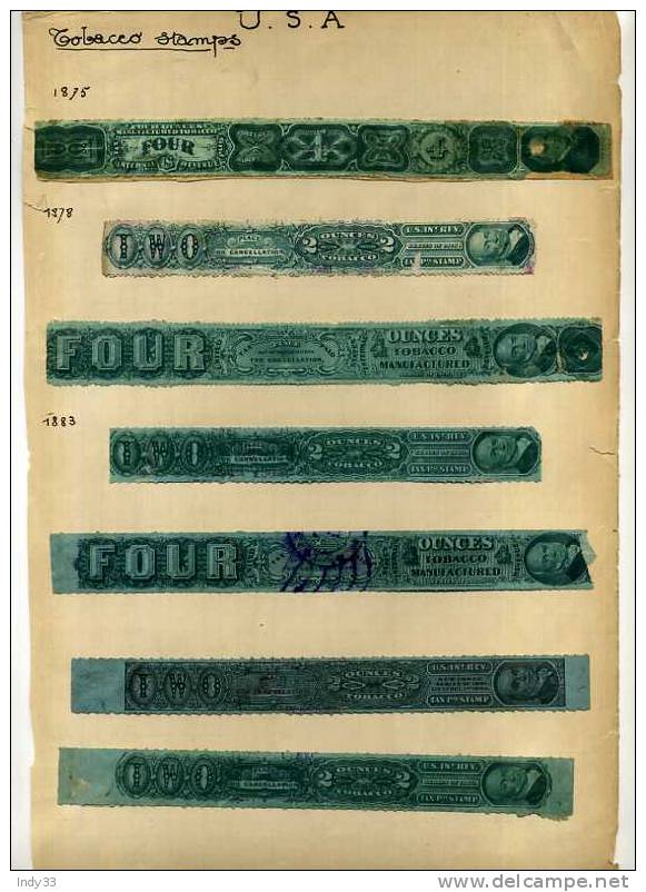 - USA . BACK OF THE BOOK . ENSEMBLE DE TAXES SUR LES TABACS . 1875 , 1878 , 1883 .... PAGE D´ALBUM - Steuermarken