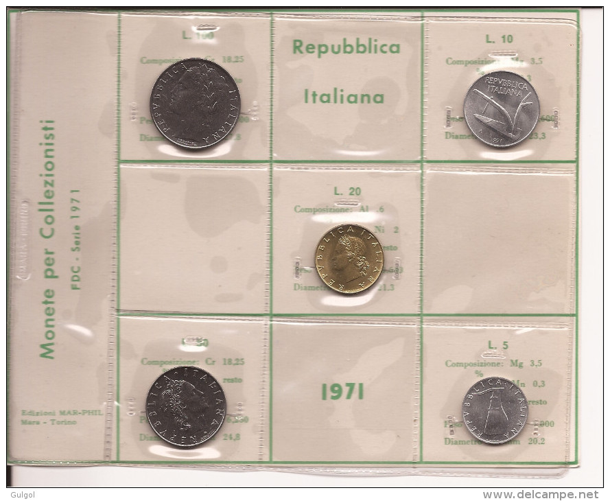 1971 SERIE DIVISIONALE Repubblica Italiana 5 Valori FDC - Mint Sets & Proof Sets