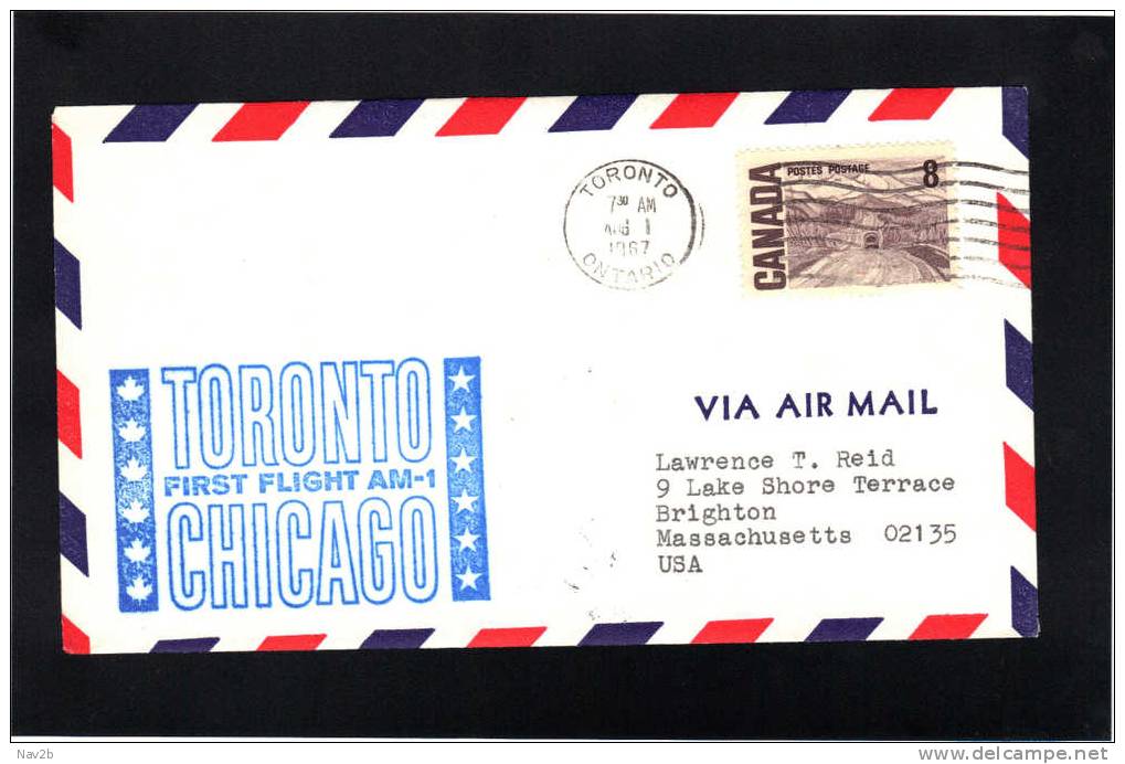 Canada , Premier Vol , First Flight Tornto - Chicago , Aout 1967. - Commemorative Covers