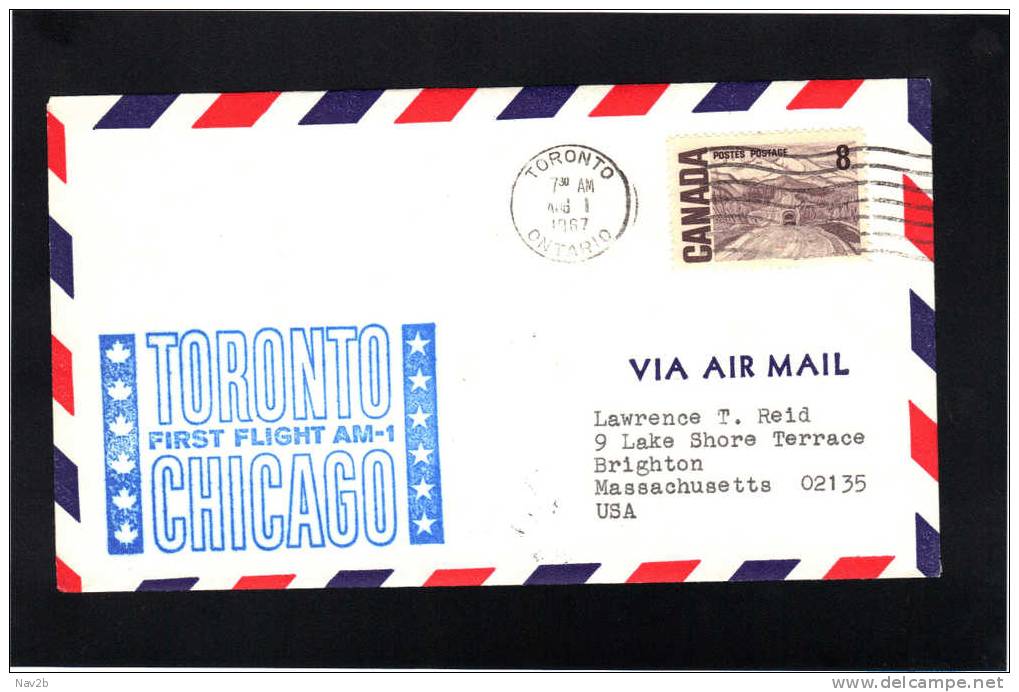 Canada , Premier Vol , First Flight Tornto - Chicago , Aout 1967. - Enveloppes Commémoratives