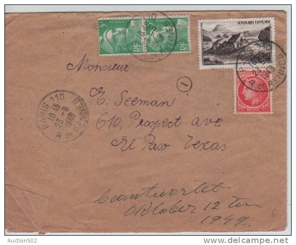 TP 676-809(2)-843 S/L.obl.Paris 23.09.49 R.De Rennes V.El Paso (Texas USA) 3340 - Lettres & Documents