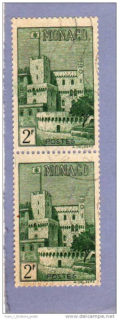 MONACO TIMBRE N° 277 OBLITERE VUE DU PALAIS 2F VERT PAIRE - Used Stamps