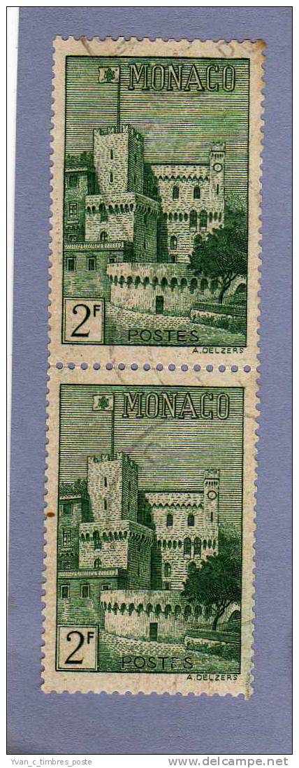 MONACO TIMBRE N° 277 OBLITERE VUE DU PALAIS 2F VERT PAIRE - Used Stamps