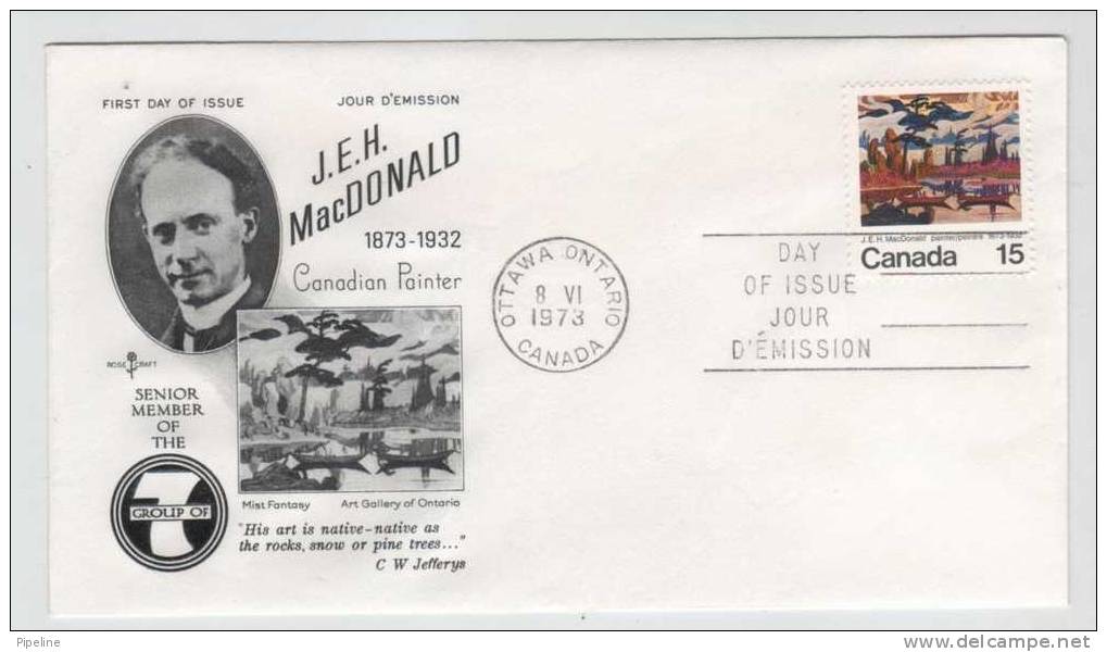 Canada FDC 8-6-1973 J. E. H. MacDonnald Canadian Painter 1873 - 1932 With Cachet - 1971-1980