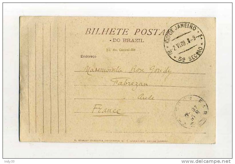 - BRESIL . AFFRANCHISSEMENT SIMPLE POUR LA FRANCE  SUR CP DE 1909 - Storia Postale