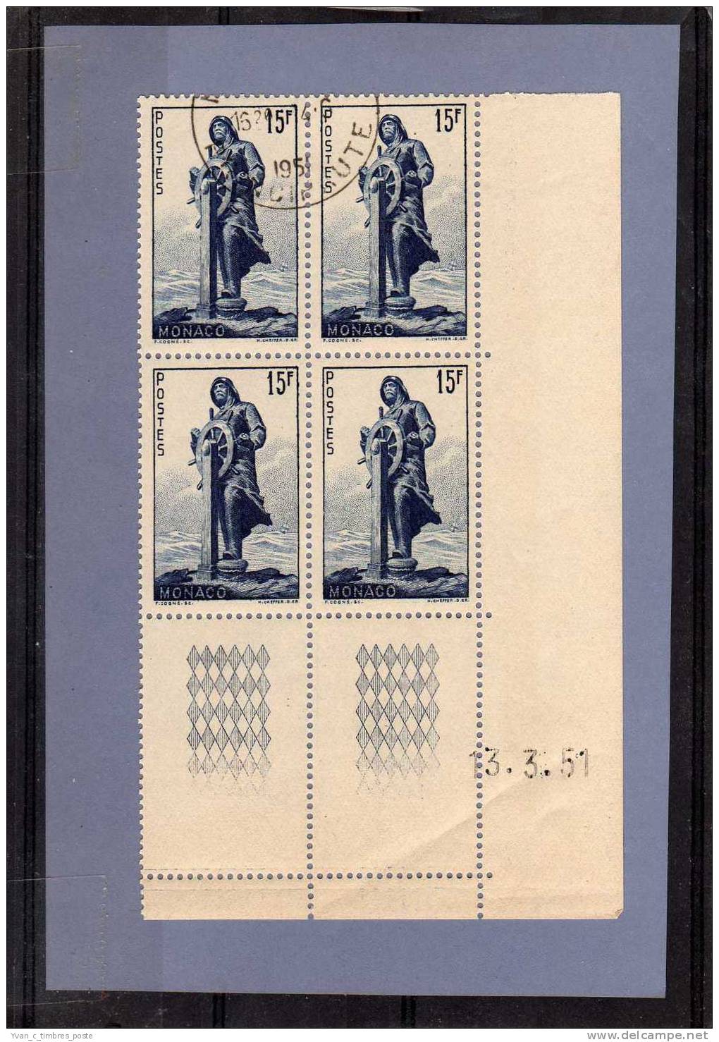 MONACO TIMBRE N° 351 OBLITERE STATUE DU PRINCE ALBERT EN MARIN COIN DATE 2 Timbres Neufs Et 2 Oblitérés - Usati