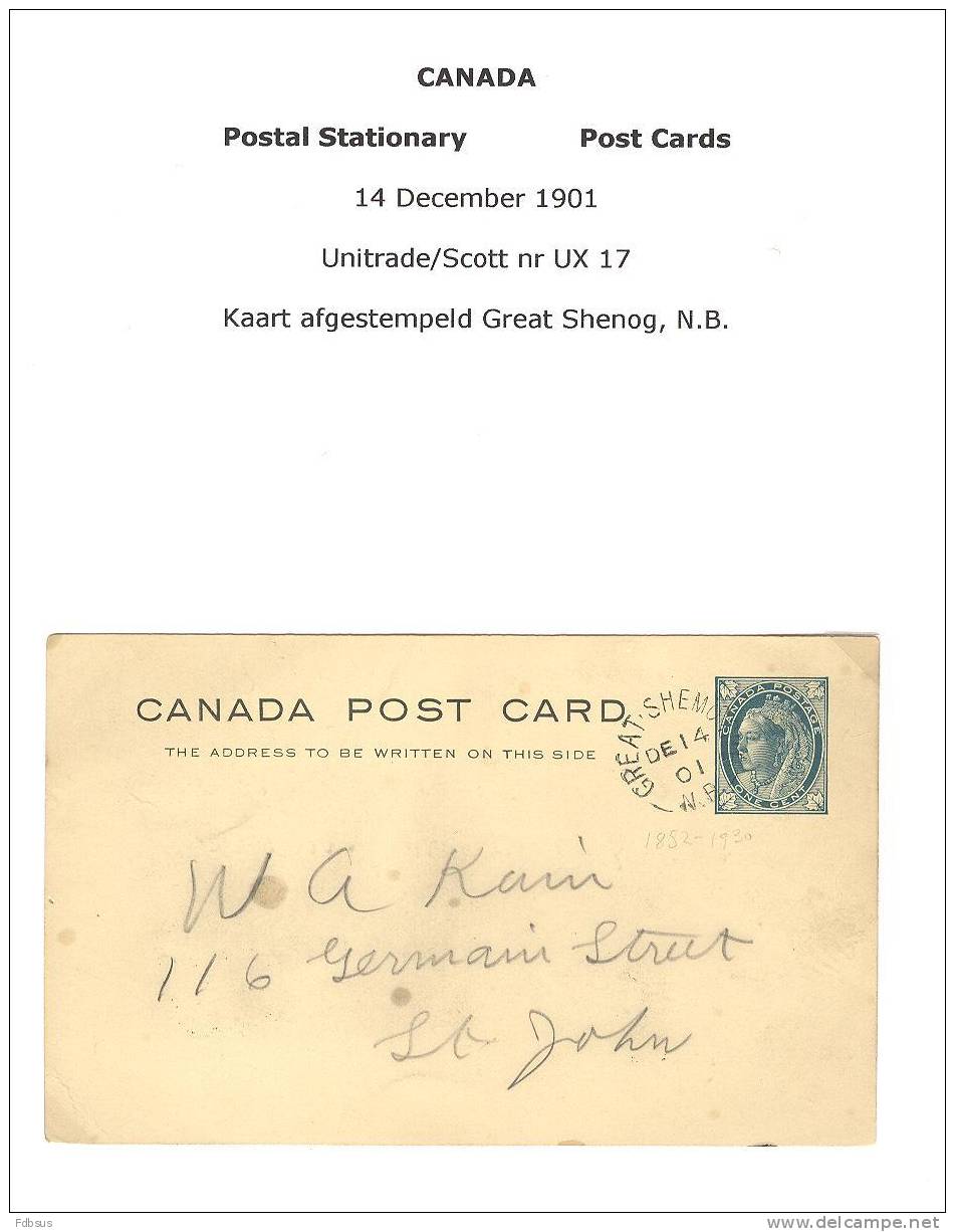 1901  UX17 POST CARD   GRET SHENOG See Scan - Officiële Postkaarten