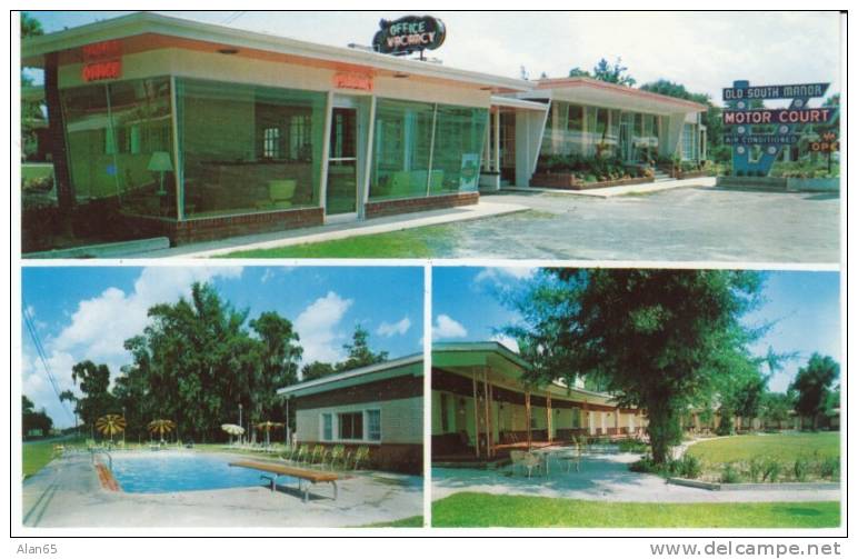 Savannah Georgia, Old South Manor Motor Court  Motel Lodging Restaurant, Motel Sign On 1950s/60s Vintage Postcard - Savannah