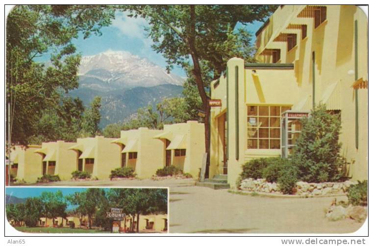 Colorado Springs CO, Beverly Hills Court Motel Lodging, Motel Sign, On C1950s Vintage Postcard Telephone Booth - Colorado Springs