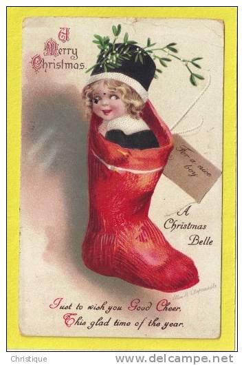 Christmas Girl In Stocking  Series 1894.   1910s - Clapsaddle