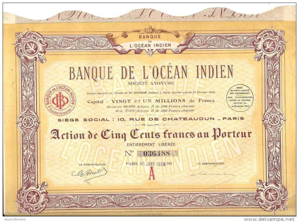 BANQUE DE L'OCEAN INDIEN - Bank & Versicherung