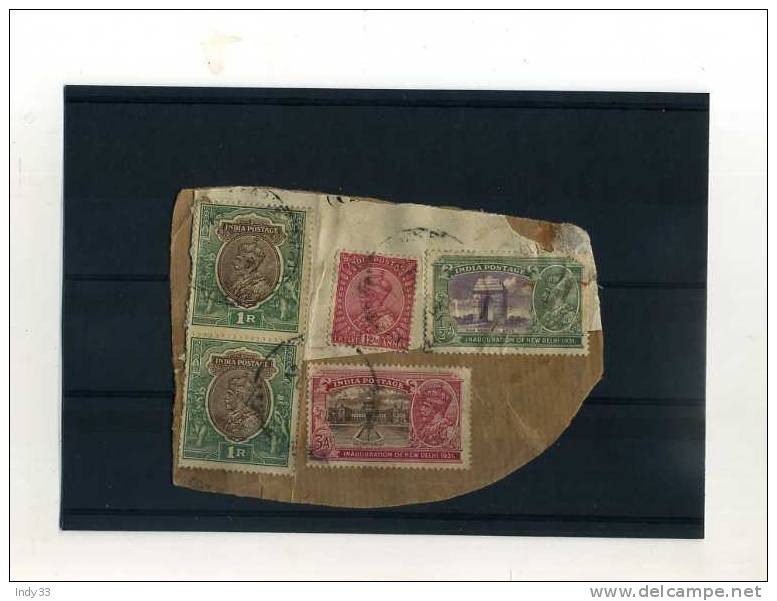 - ENSEMBLE DE TIMBRES DES INDES ANGLAISES SUR FRAGMENT  . REGNE DE GEORGE V - 1911-35  George V