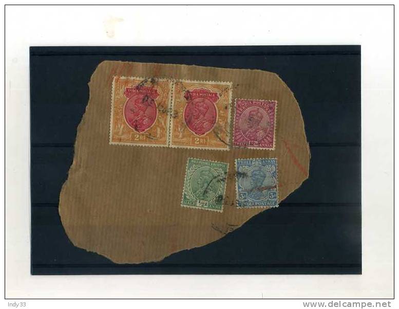 - ENSEMBLE DE TIMBRES DES INDES ANGLAISES SUR FRAGMENT  . REGNE DE GEORGE V - 1911-35 Roi Georges V