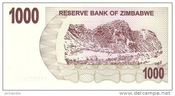 ZIMBABWE  1 000 Dollars  Emission Du 01-08-2006    Pick 44    ***** BILLET  NEUF ***** - Zimbabwe