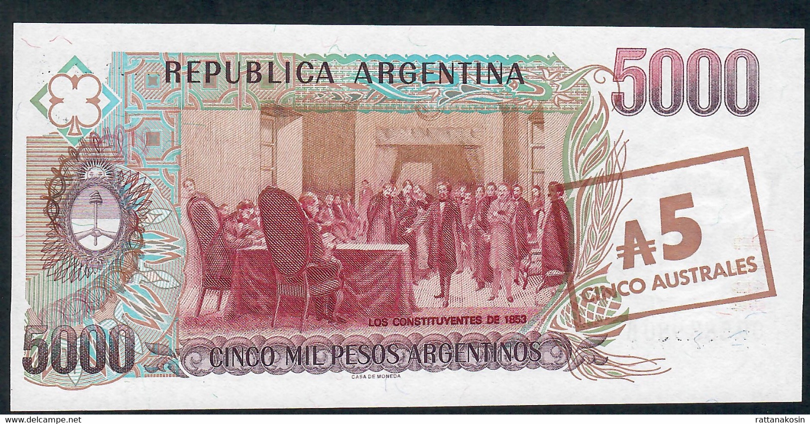 ARGENTINA  P321 5 AUSTRALES 1985 Serie B  UNC. - Argentina