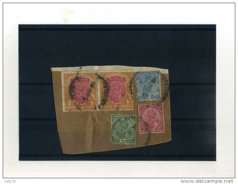 - ENSEMBLE DE TIMBRES DES INDES ANGLAISES SUR FRAGMENT  . REGNE DE GEORGE V - 1911-35  George V