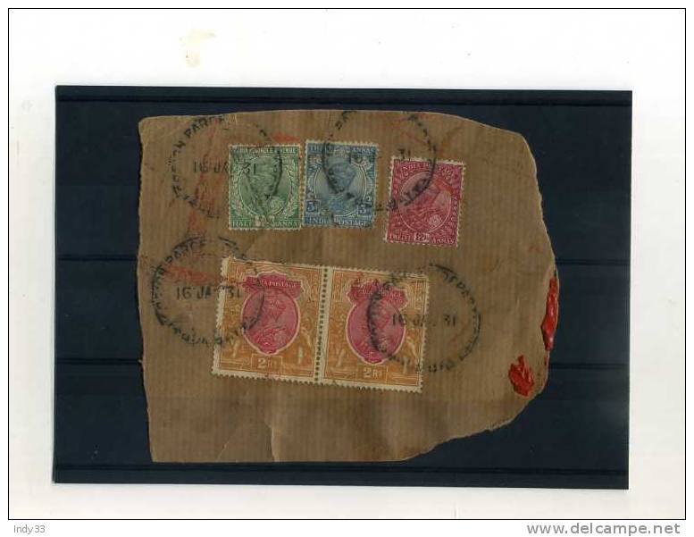 - ENSEMBLE DE TIMBRES DES INDES ANGLAISES SUR FRAGMENT  . REGNE DE GEORGE V - 1911-35 Roi Georges V