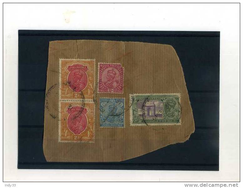 - ENSEMBLE DE TIMBRES DES INDES ANGLAISES SUR FRAGMENT  . REGNE DE GEORGE V - 1911-35  George V