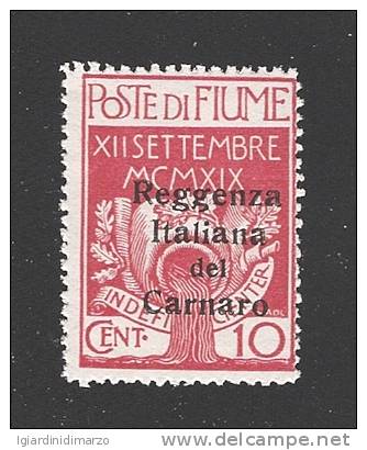 FIUME - 1920: POSTA MILITARE - Valore Da 10 C. Carminio Soprastampato  - Nuovo S.T.L. - In Ottime Condizioni. - Fiume