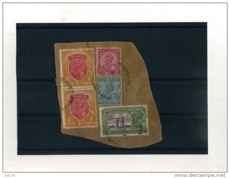 - ENSEMBLE DE TIMBRES DES INDES ANGLAISES SUR FRAGMENT  . REGNE DE GEORGE V - 1911-35  George V