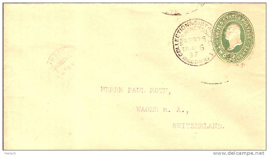 ETATS UNIS ENTIER POSTAL POUR LA SUISSE 1897 - ...-1900