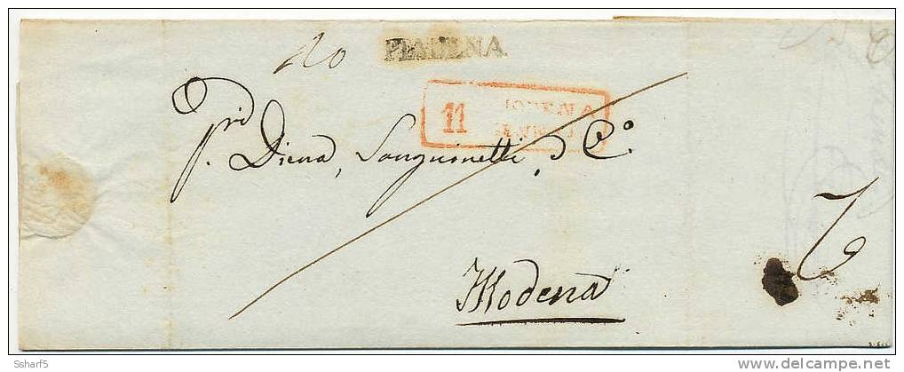 PIADENA [nero] 1837 => MODENA [rosso] - 1. ...-1850 Vorphilatelie