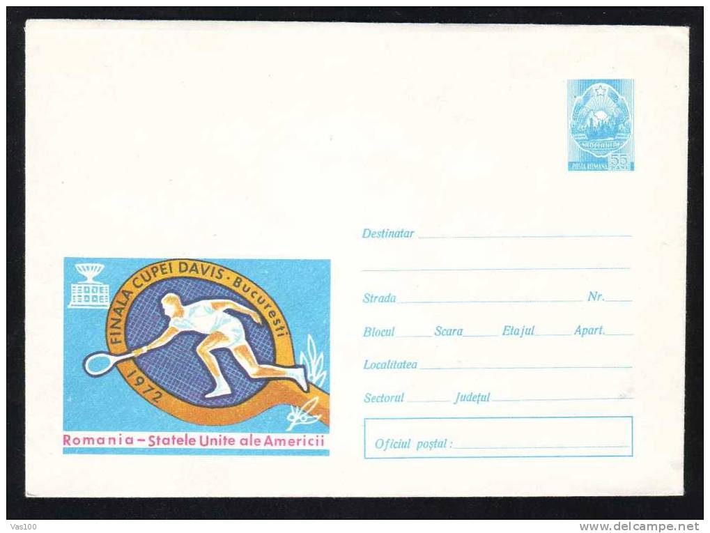 TENNIS, Final;DAVIS CUP 1972  MATCH  ROMANIA - SUA,rare Cover Stationery Cod.858/72 Bucharest,tiraj Limite. - Tennis