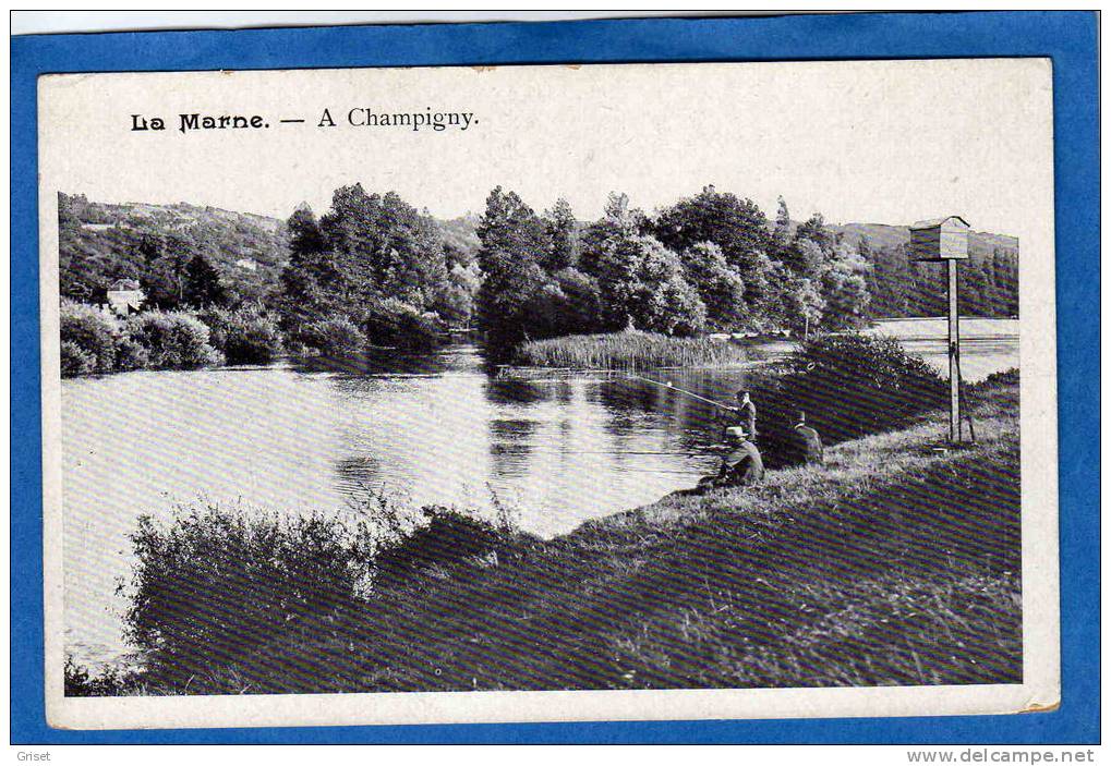 La Marne -champigny- Les Pêcheurs à La Ligne-  Beau Plan-années 1910-20 - Champigny