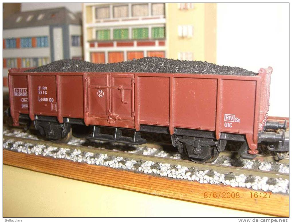 SCALA H0 - FS CARRO E A SPONDE ALTE CON CARICO CARBONE - VINTAGE - Goods Waggons (wagons)