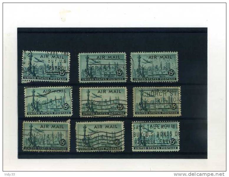 - USA . VARIANTES DU 15 CENTS AIR MAIL DE 1947 - 1a. 1918-1940 Oblitérés