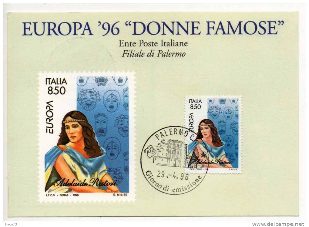 Palermo 29.04.1996 /  Europa ´96 "Donne Famose"   ---   Giorno Di Emissione - Palermo