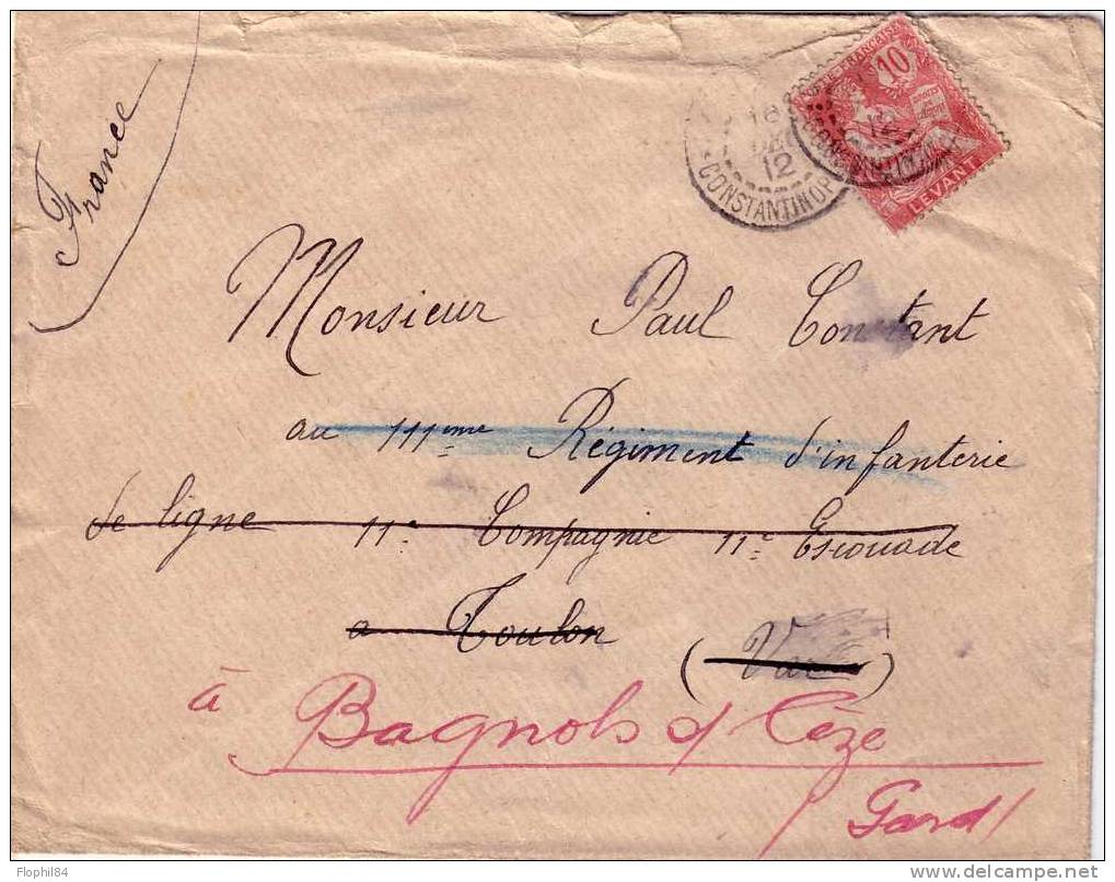 LEVANT-CORR.D.ARMEE*CONST ANTIPLE*  16-12-1912 / TYPE MOUCHON - DECHIRURES A L´OUVERTURE LETTRE DEFECTUEUSE - Lettres & Documents