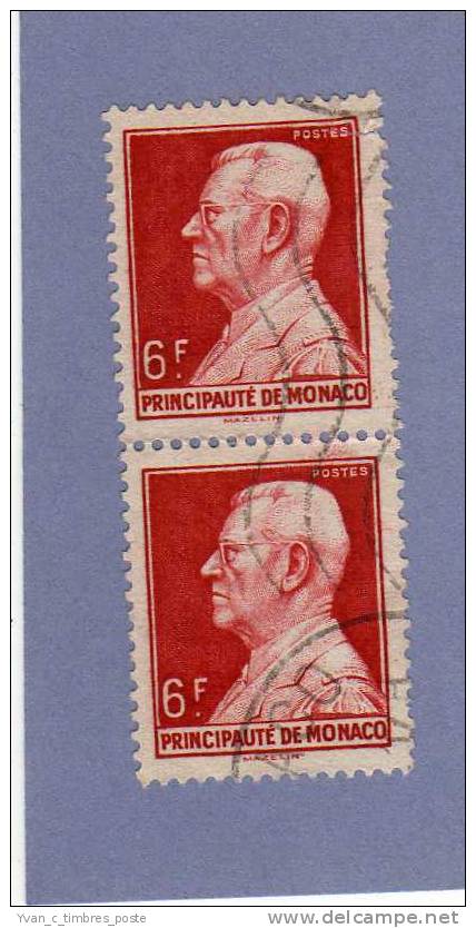 MONACO TIMBRE N° 283 OBLITERE PRINCE LOUIS II 6F ROUGE PAIRE VERTICALE - Oblitérés