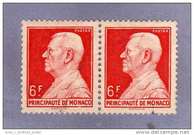 MONACO TIMBRE N° 283 OBLITERE PRINCE LOUIS II 6F ROUGE PAIRE HORIZONTALE - Oblitérés