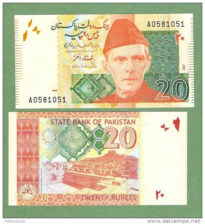 PAKISTAN P55a 20 RUPEES 2007 #A  FIRST DATE FIRST PREFIX !  UNC. - Pakistán