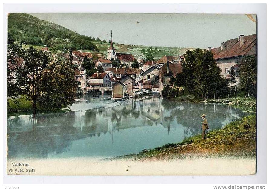 Cpa VALLORBE Jolie Vue Du Village Promeneur - CPN 359 - Vallorbe