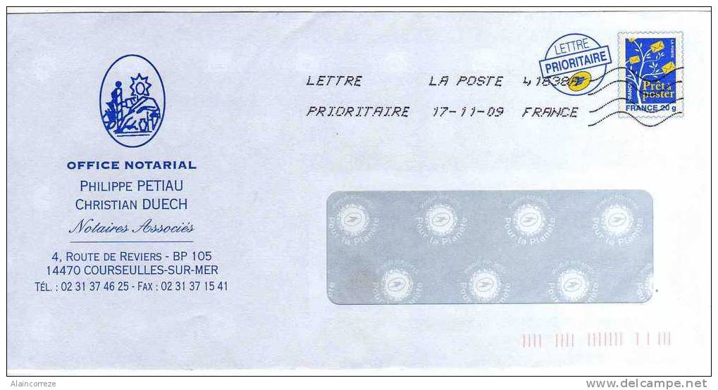 Entier Postal PAP Repiqué Calvados Courseulles Sur Mer Office Notarial Notaires Associés Blason De La Profession - Listos A Ser Enviados : Réplicas Privadas