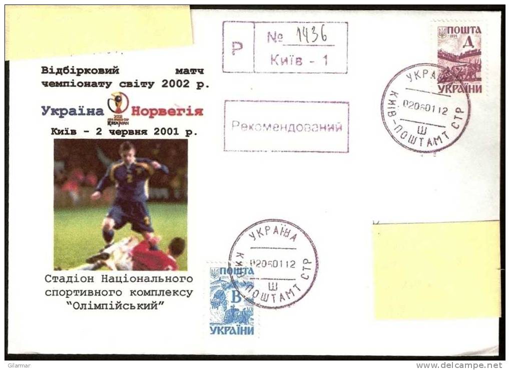 FOOTBALL UCRAINA 2001 - QUALIFICAZIONI CAMPIONATI MONDIALI DI CALCIO 2002 - UCRAINA Vs. NORVEGIA - RACCOMANDATA 2.6.2001 - 2002 – South Korea / Japan