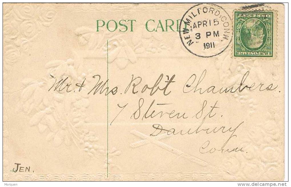 1308. Postal NEW MILFORD (Conn) 1911 A Daubury - Briefe U. Dokumente