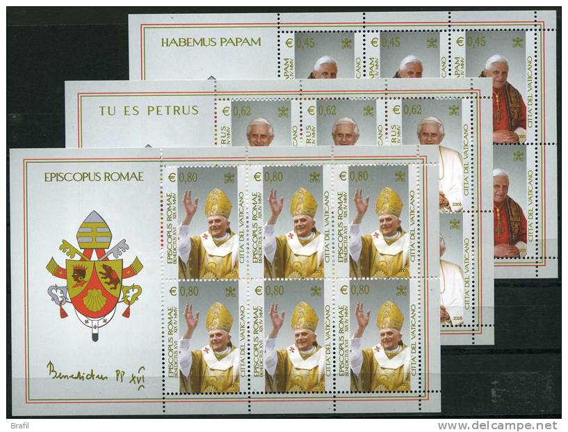 2005 Vaticano, Incoronazione Benedetto XVI° Minifogli, Serie Completa Nuova (**) AL FACCIALE - Blocs & Feuillets