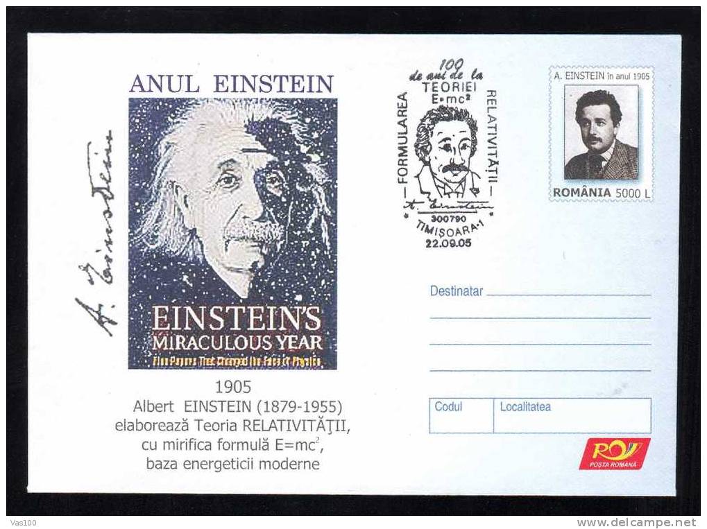 Albert Einstein: Entier (env.) Avec Oblitération Concordante 2005 – Postal Stationery Cover With Special Cancel - Albert Einstein