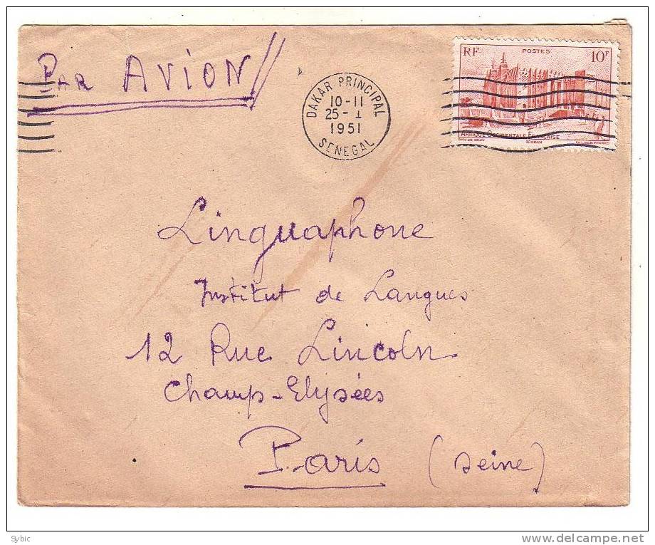 A.O.F. - Lettre Dakar (Sénégal)  Vers La France - 25/01/1951 - Lettres & Documents