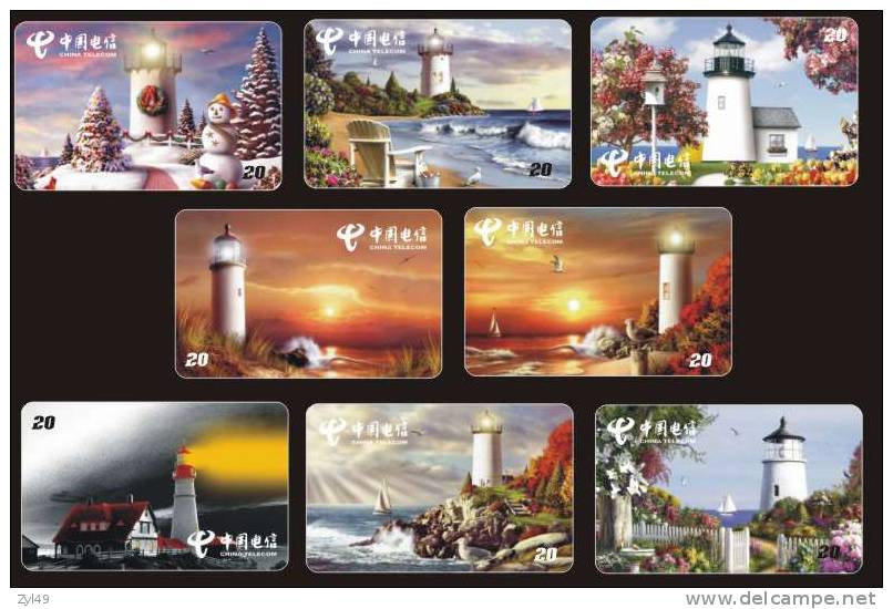 S01120 China Lighthouse 8pcs Rare - Lighthouses